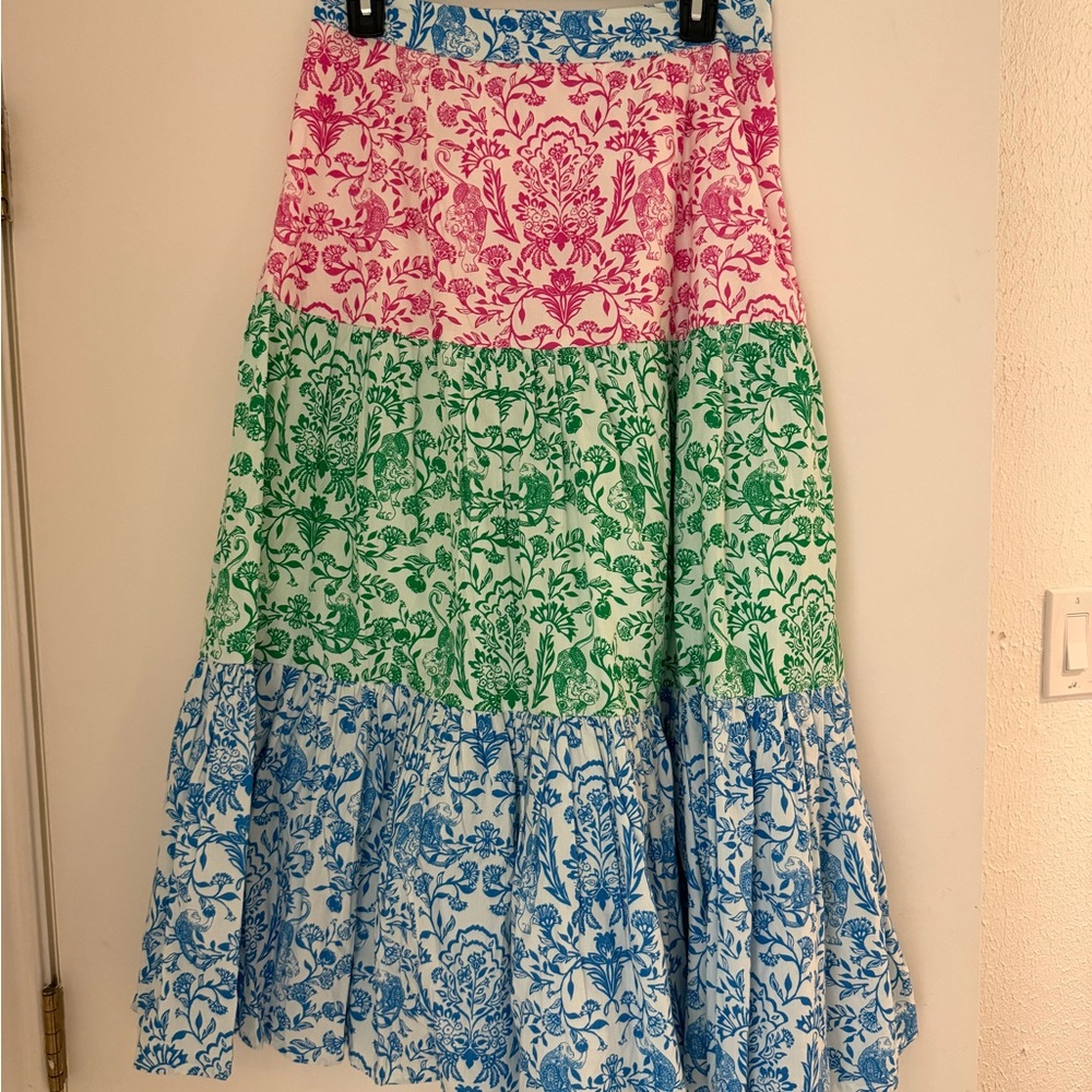 Roller Rabbit Pink, Green, and Blue A-Line Skirt